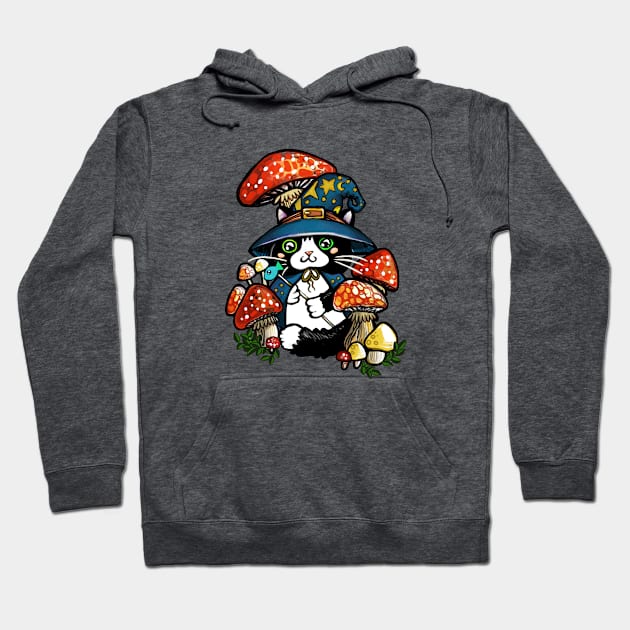 Adorable and Mystical Kitty Cat Wizard Sitting in some Mushrooms Hoodie by ckrickett